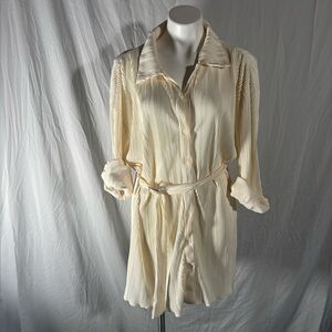 Bobbles & Lace Cream Pleated Shirt Dress
